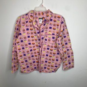 Joe Boxer Womens S Pink Cupcakes Long Sleeve Button Up PJ Shirt Top